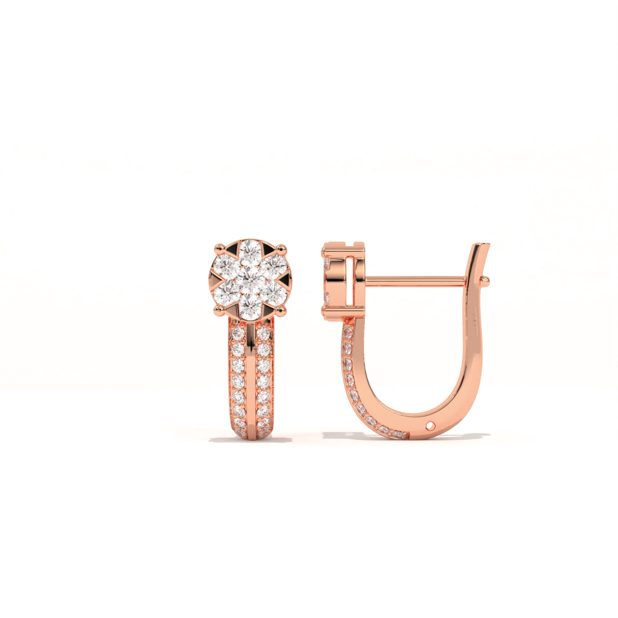Aarinya Floral Cluster Double-Row Diamond Huggie Earrings, The Centurion Minimalist Split-Shank Flower Cluster Hoops