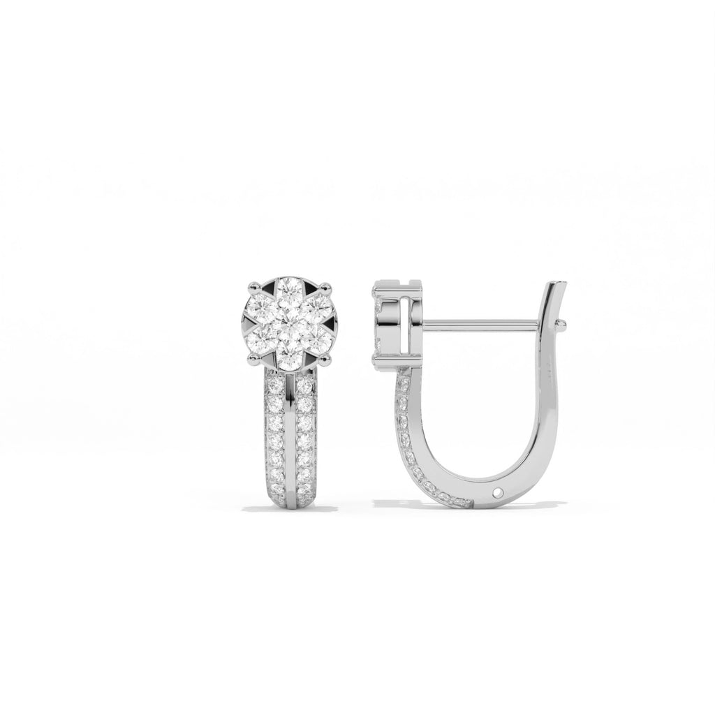 Aarinya Floral Cluster Double-Row Diamond Huggie Earrings, The Centurion Minimalist Split-Shank Flower Cluster Hoops