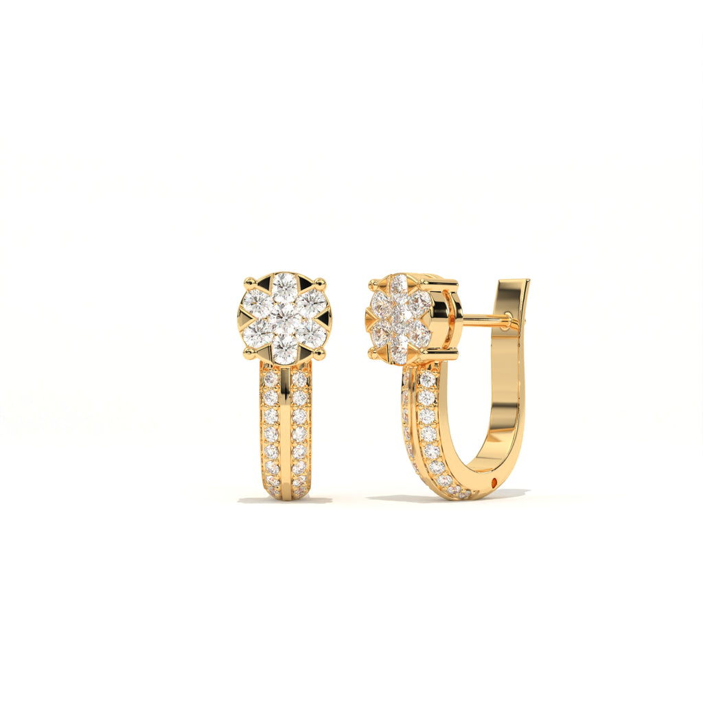 Aarinya Floral Cluster Double-Row Diamond Huggie Earrings, The Centurion Minimalist Split-Shank Flower Cluster Hoops