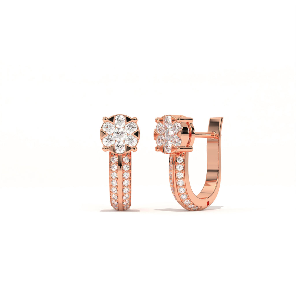 Aarinya Floral Cluster Double-Row Diamond Huggie Earrings, The Centurion Minimalist Split-Shank Flower Cluster Hoops