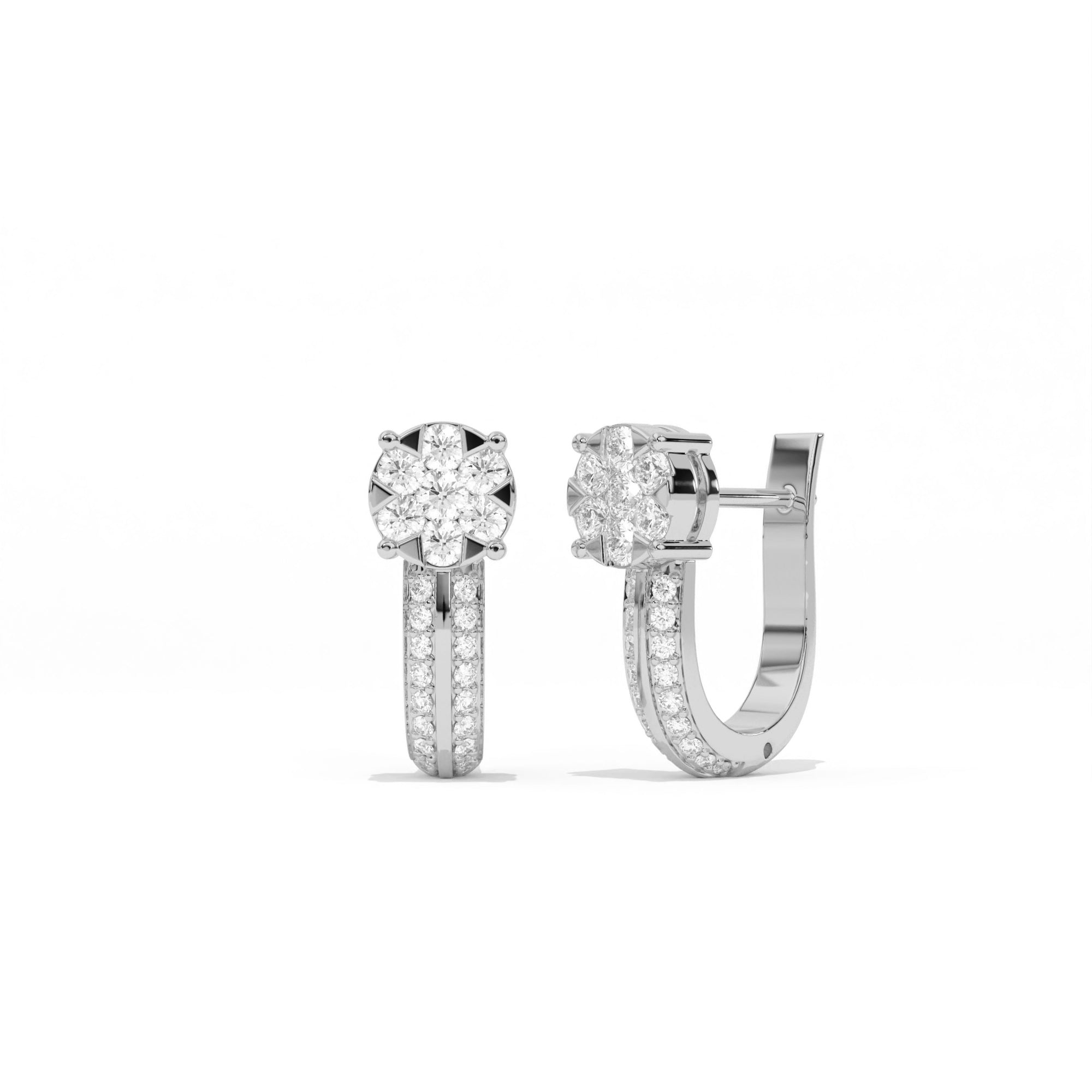 Aarinya Floral Cluster Double-Row Diamond Huggie Earrings, The Centurion Minimalist Split-Shank Flower Cluster Hoops