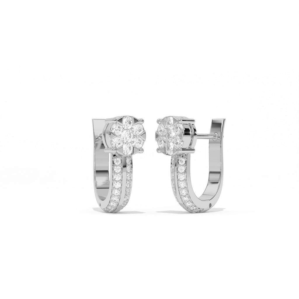 Aarinya Floral Cluster Double-Row Diamond Huggie Earrings, The Centurion Minimalist Split-Shank Flower Cluster Hoops