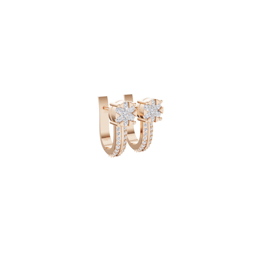 Aarinya Floral Cluster Double-Row Diamond Huggie Earrings, The Centurion Minimalist Split-Shank Flower Cluster Hoops