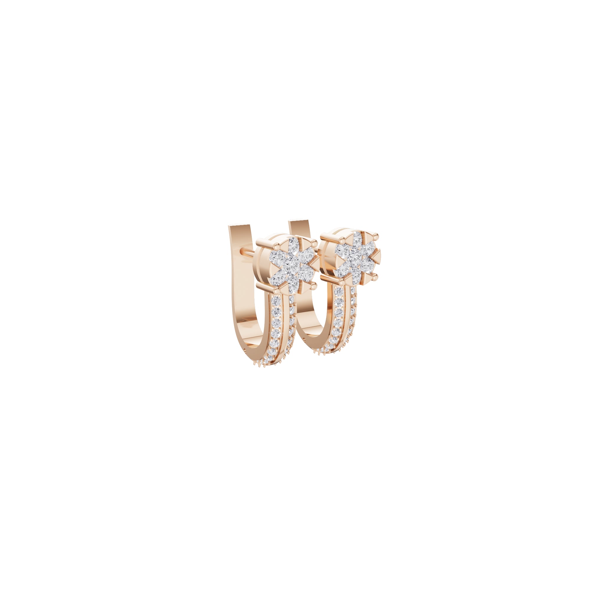 Aarinya Floral Cluster Double-Row Diamond Huggie Earrings, The Centurion Minimalist Split-Shank Flower Cluster Hoops