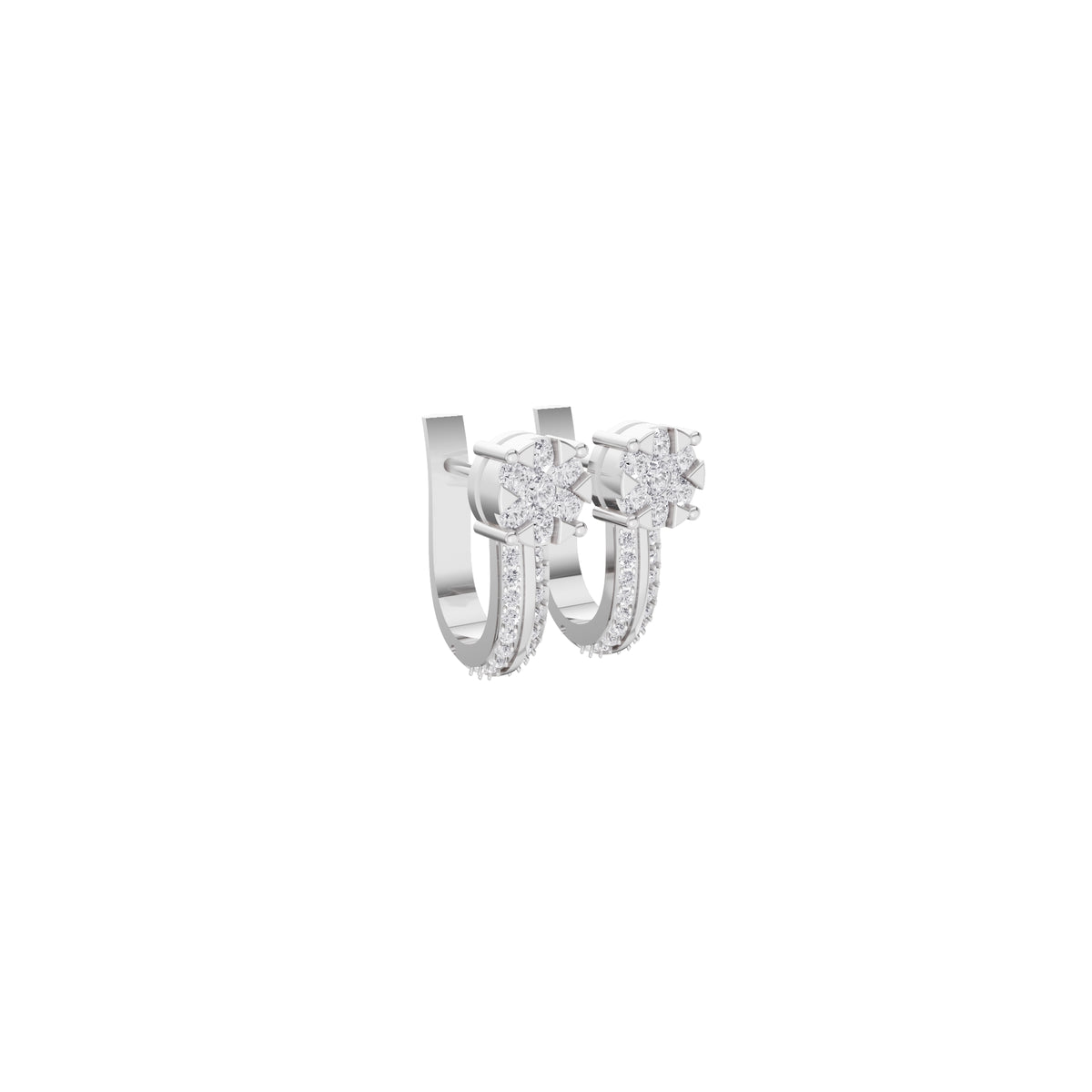 Aarinya Floral Cluster Double-Row Diamond Huggie Earrings