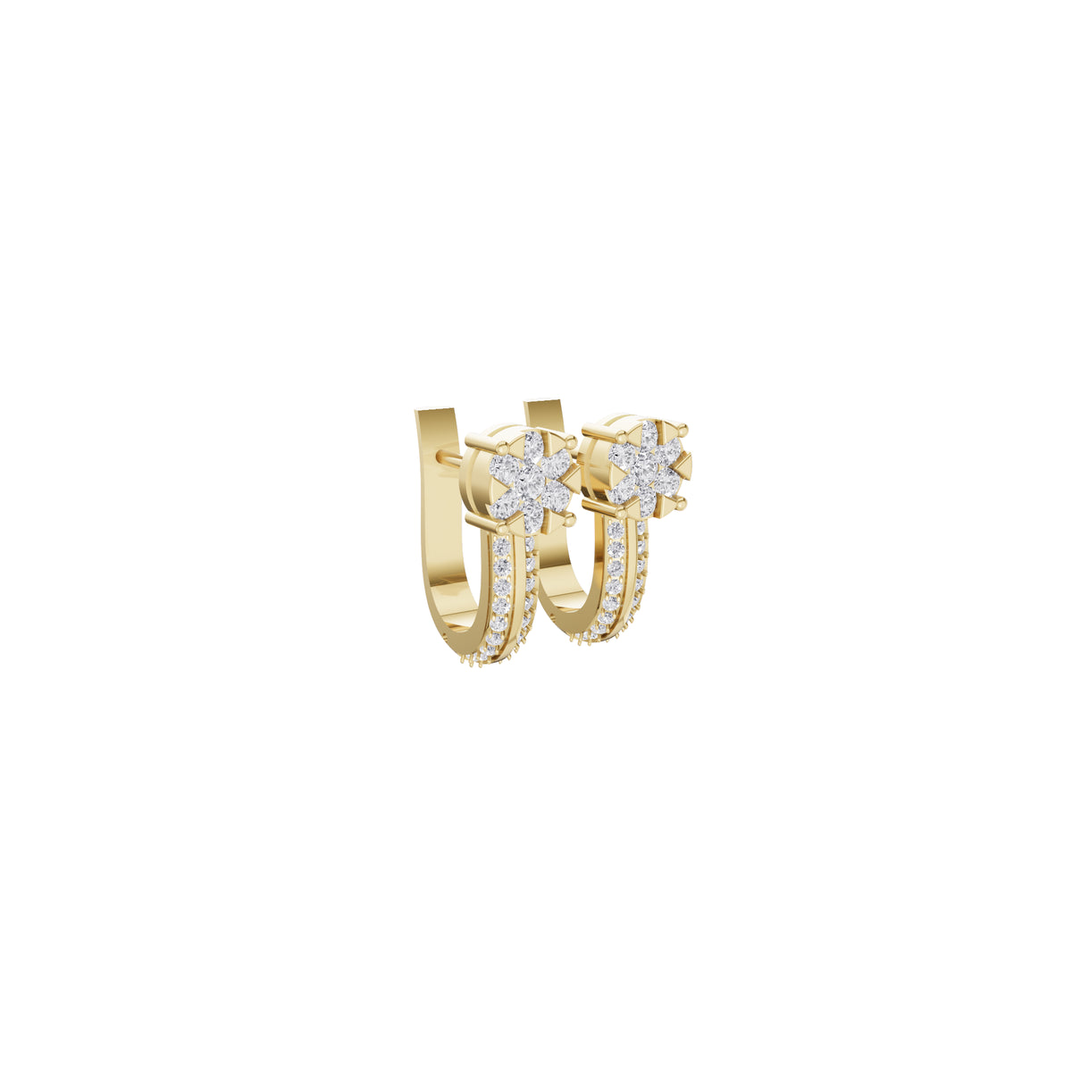 Aarinya Floral Cluster Double-Row Diamond Huggie Earrings