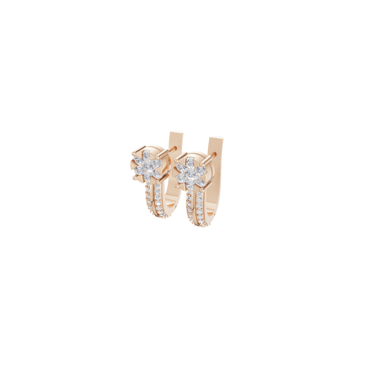 Aarinya Floral Cluster Double-Row Diamond Huggie Earrings