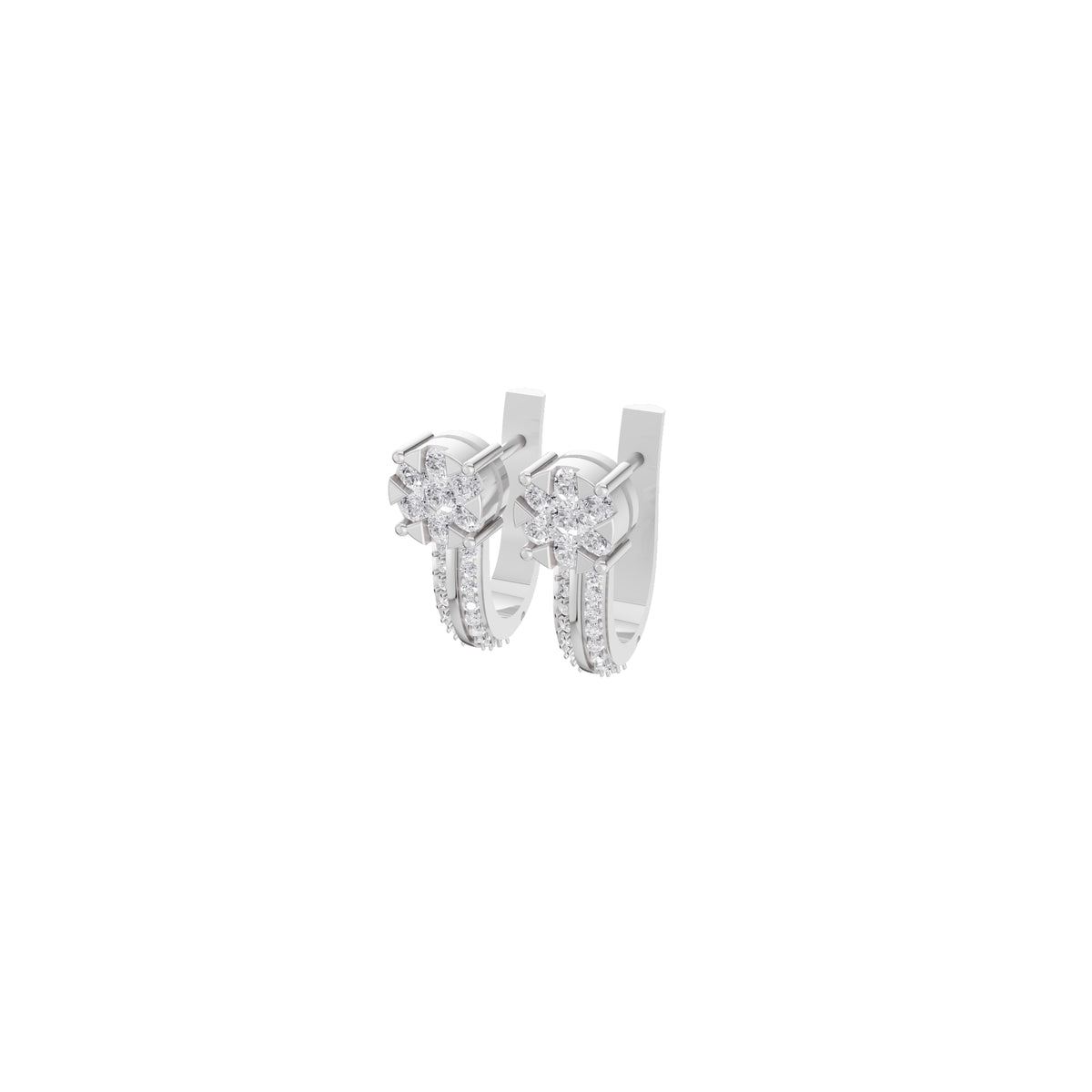 Aarinya Floral Cluster Double-Row Diamond Huggie Earrings