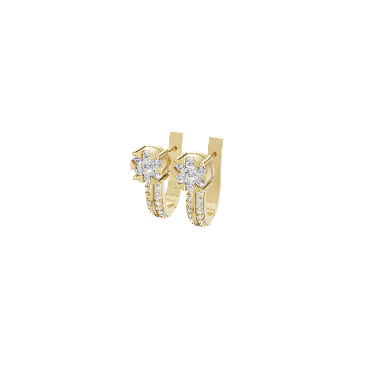 Aarinya Floral Cluster Double-Row Diamond Huggie Earrings
