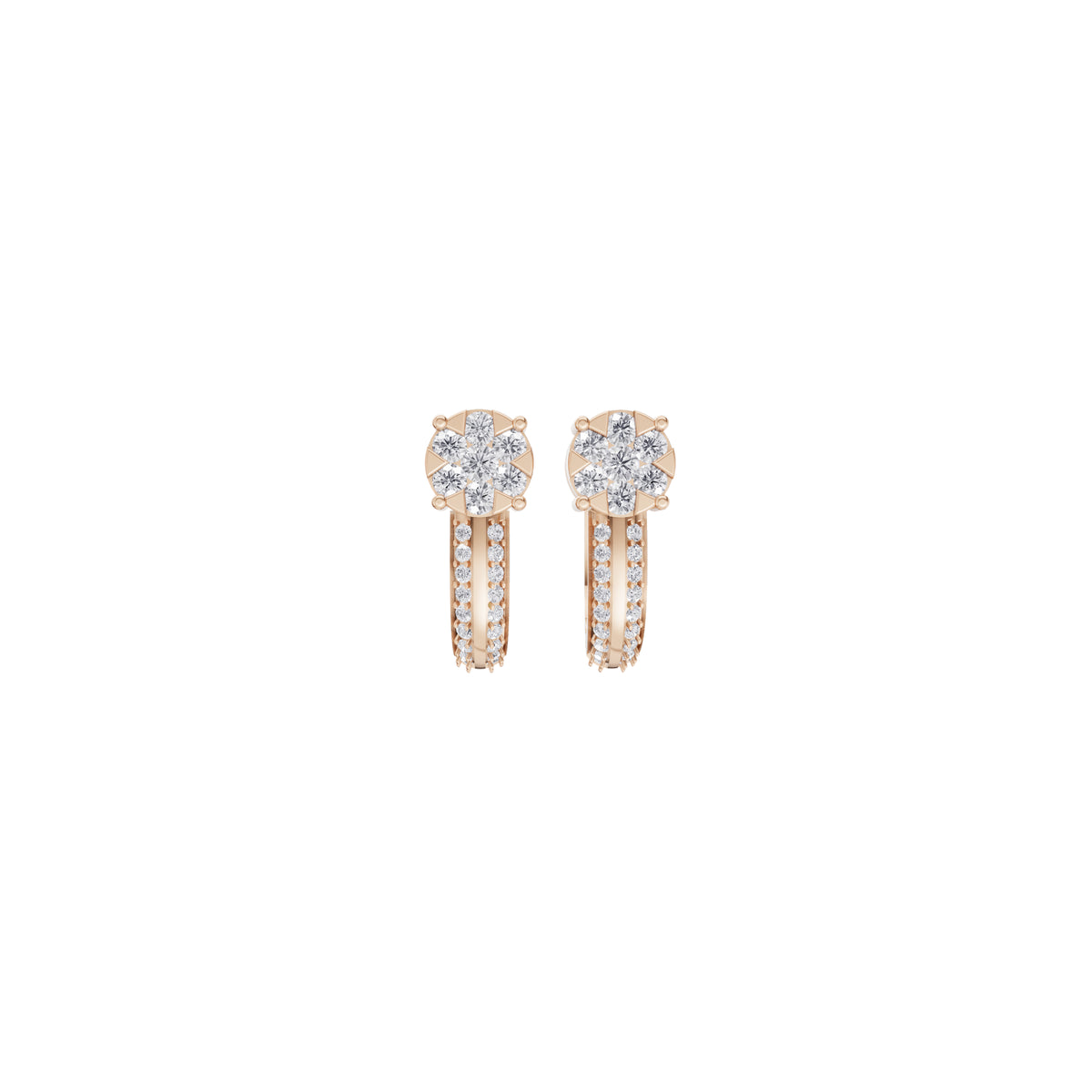 Aarinya Floral Cluster Double-Row Diamond Huggie Earrings
