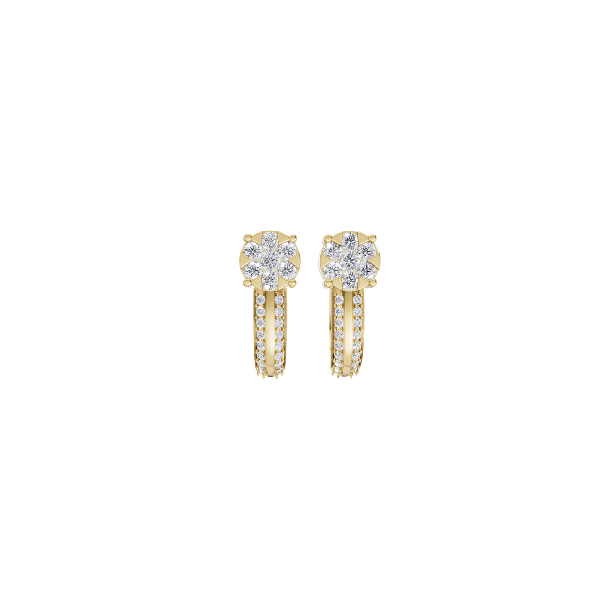 Aarinya Floral Cluster Double-Row Diamond Huggie Earrings