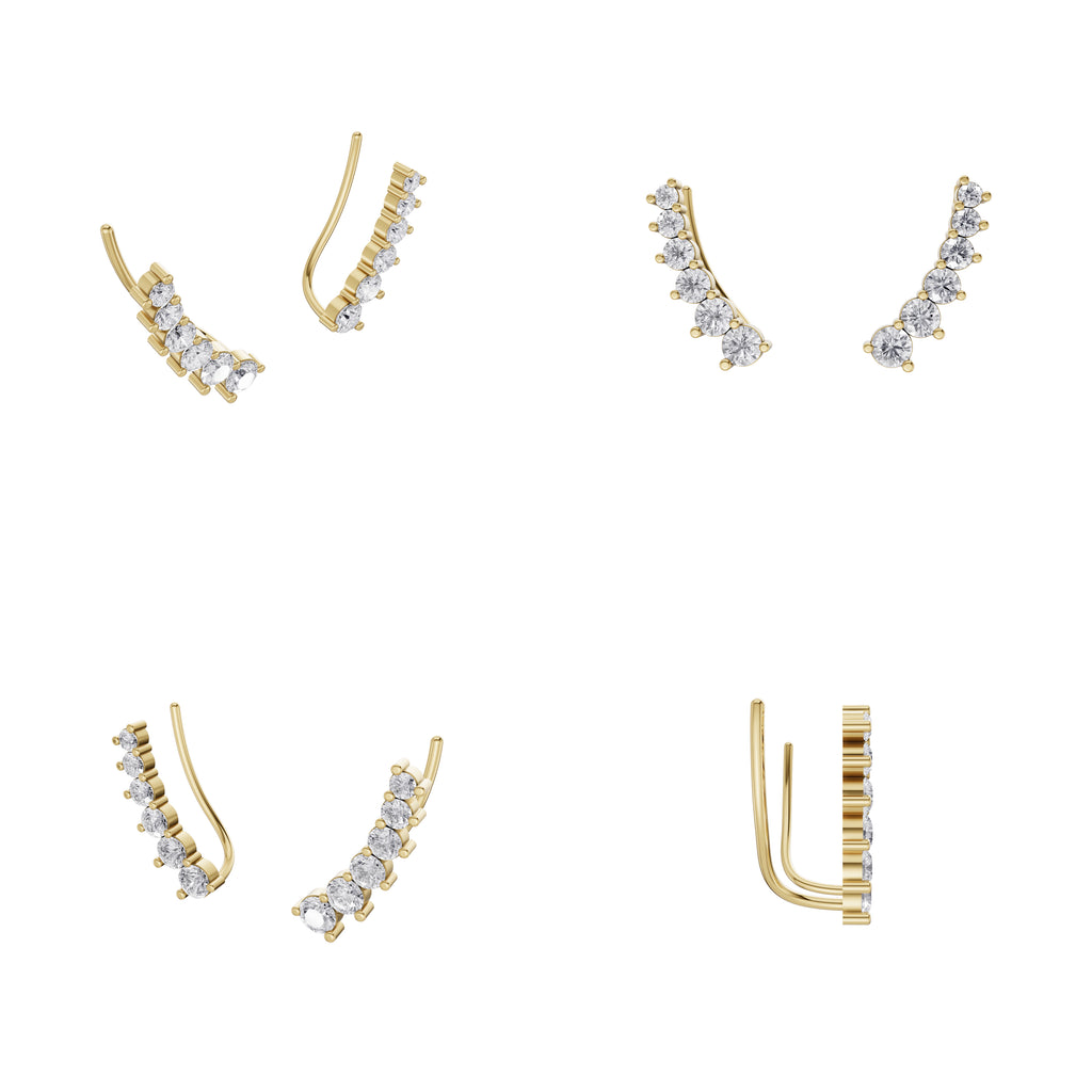 Aarinya Diamond Wave Ear Climbers, Curved Diamond Ear Sweeps