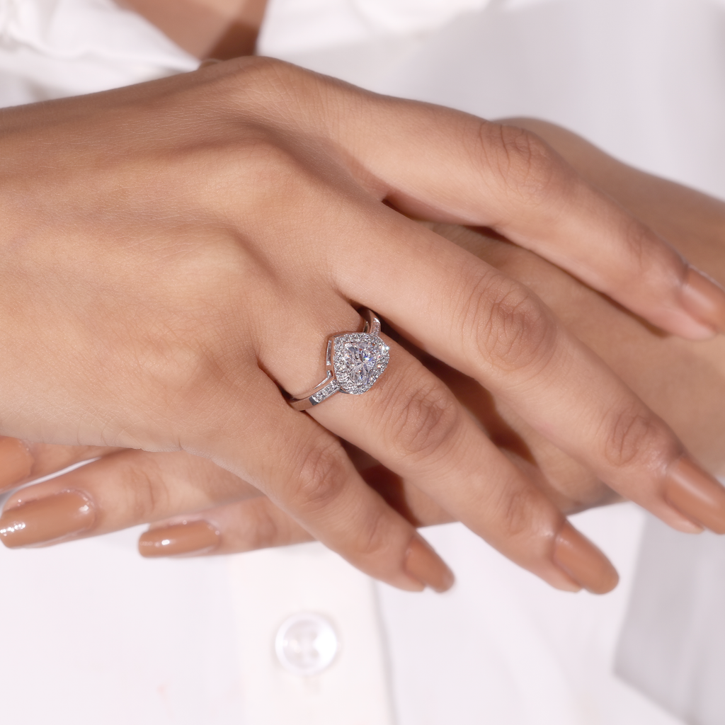 Aarinya Amour Heart Halo Ring, Valentine Radiant Ring, Aarinya Devotion Halo Ring, Heart Shaped Engagement Ring