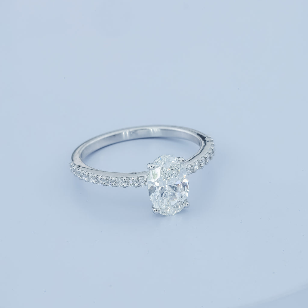 Aarinya Oval Cut Diamond Engagement Ring, Trendy Oval Ring, Birthday Gift Diamond Ring
