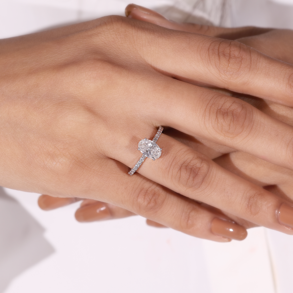 Aarinya Oval Cut Diamond Engagement Ring, Trendy Oval Ring, Birthday Gift Diamond Ring