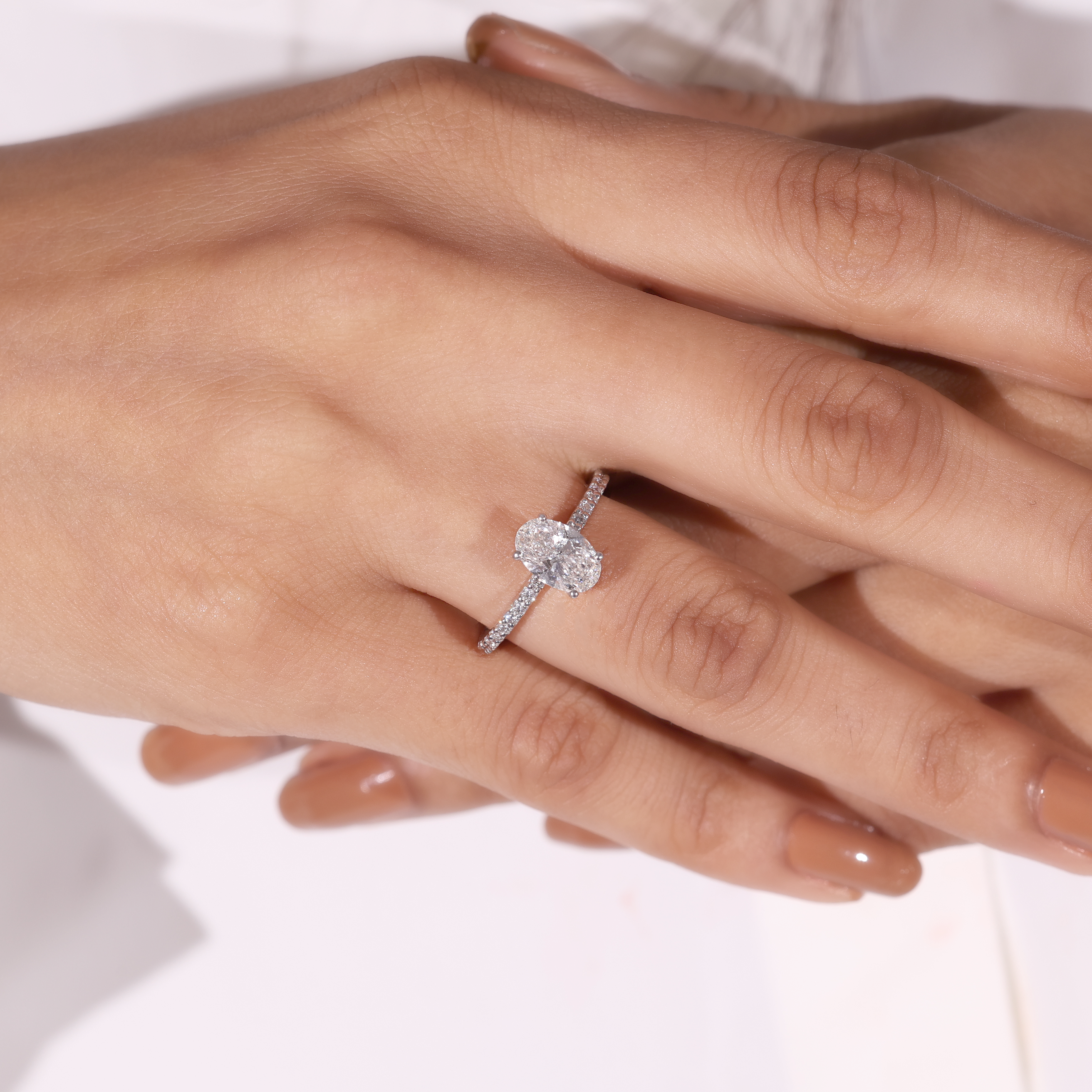 Aarinya Oval Cut Diamond Engagement Ring, Trendy Oval Ring, Birthday Gift Diamond Ring