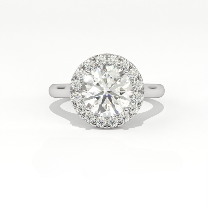 Aarinya Majestic Round Halo Ring, The Imperial Brilliance Statement Ring, Classic Halo Solitaire with Plain Band