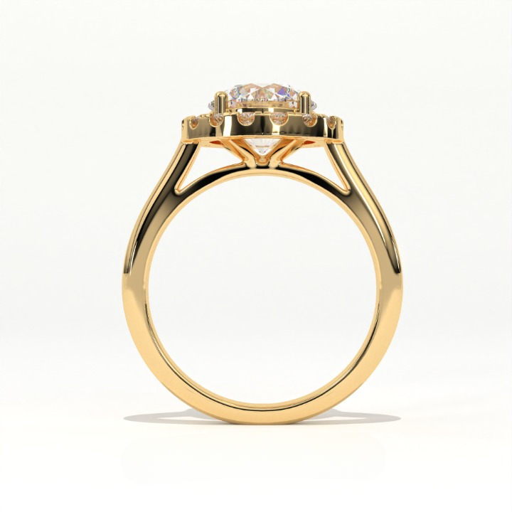 Aarinya Majestic Round Halo Ring, The Imperial Brilliance Statement Ring, Classic Halo Solitaire with Plain Band