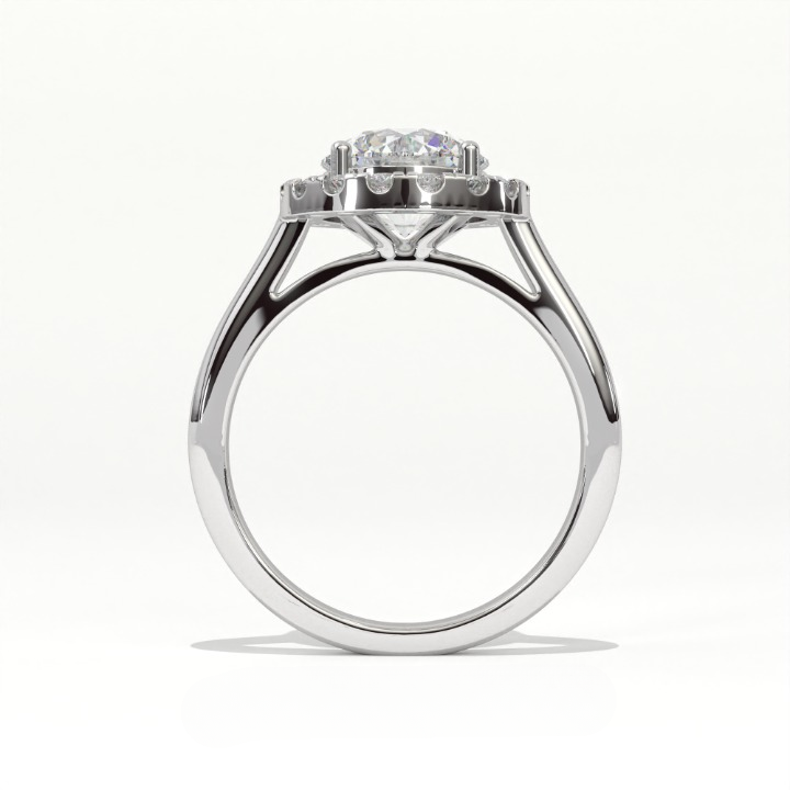 Aarinya Majestic Round Halo Ring, The Imperial Brilliance Statement Ring, Classic Halo Solitaire with Plain Band