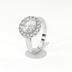 Aarinya Majestic Round Halo Ring, The Imperial Brilliance Statement Ring, Classic Halo Solitaire with Plain Band