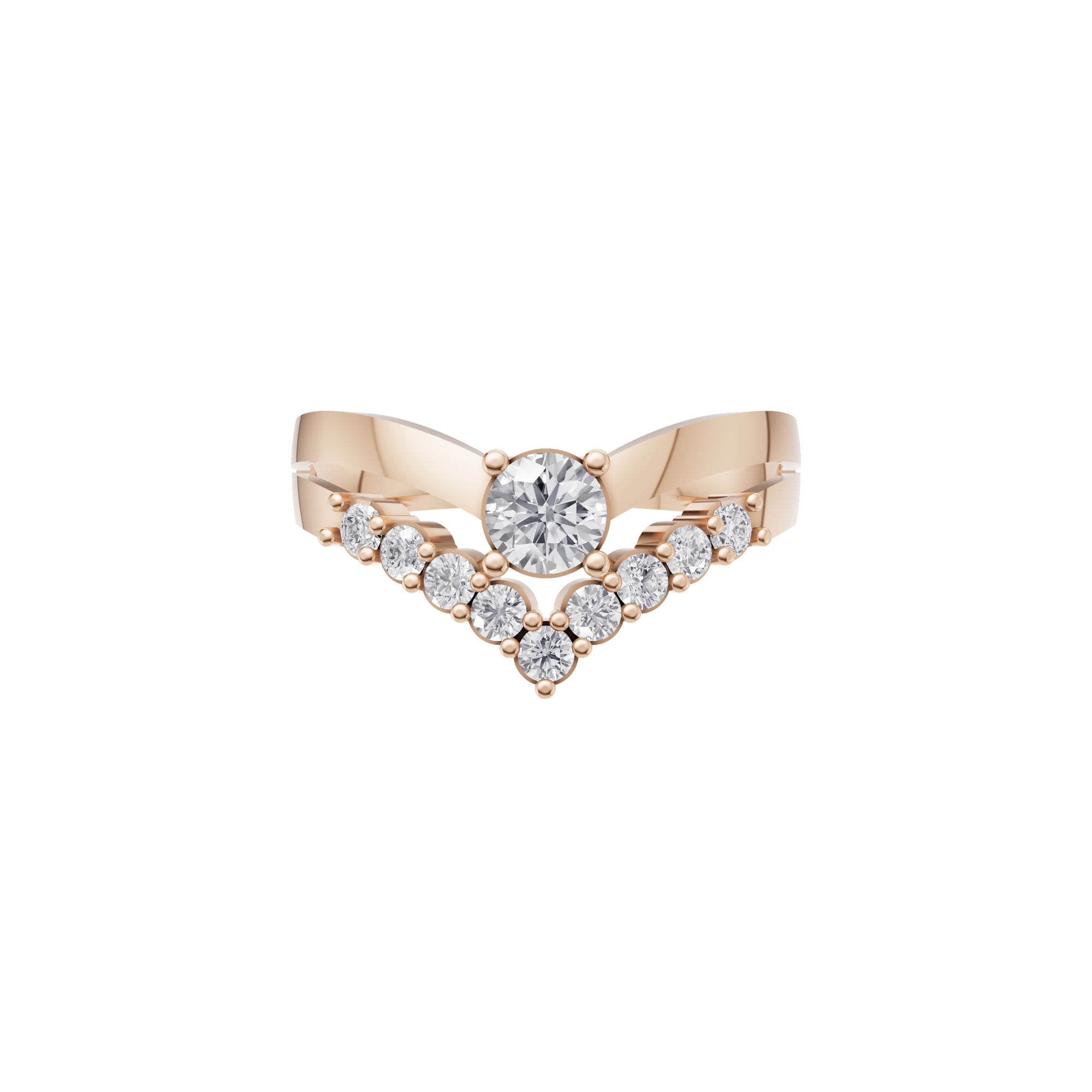 Aarinya Double Wishbone Halo Lab Grown Diamond Ring, The Crown V-Chevron Diamond Ring