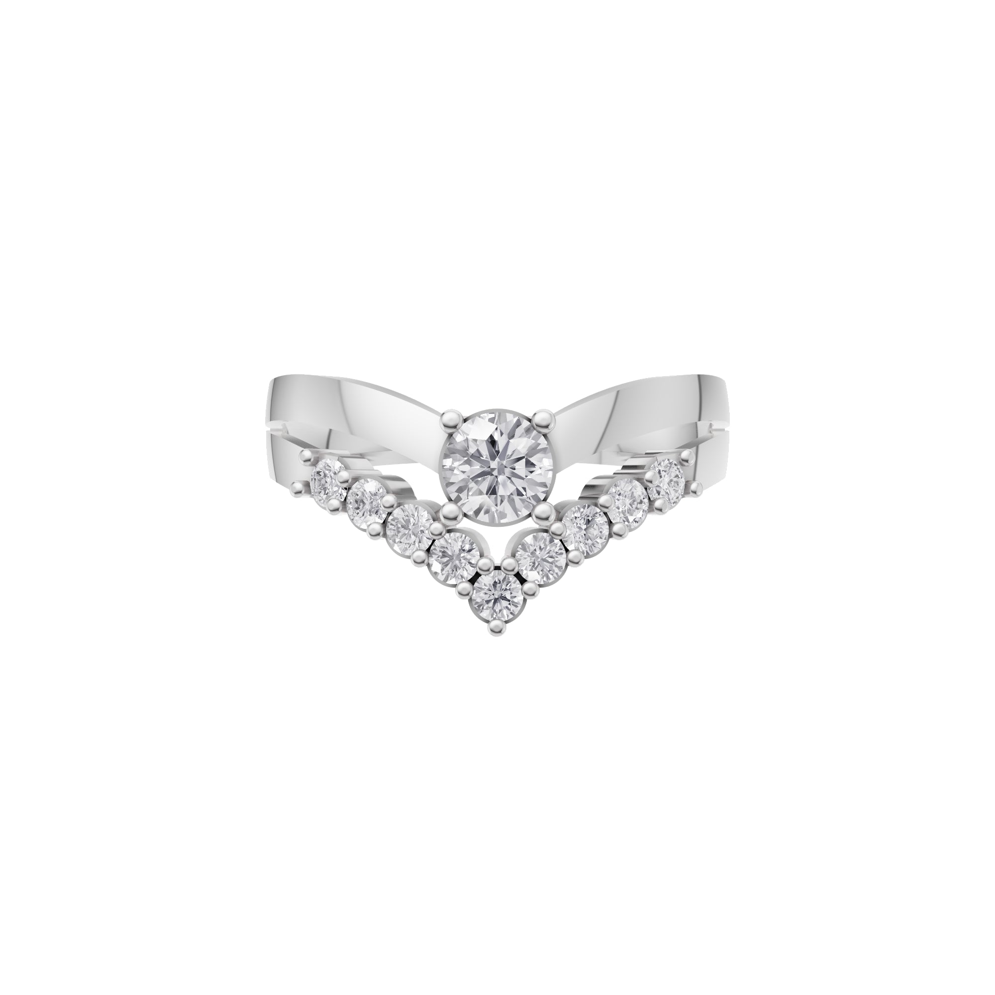 Aarinya Double Wishbone Halo Lab Grown Diamond Ring, The Crown V-Chevron Diamond Ring