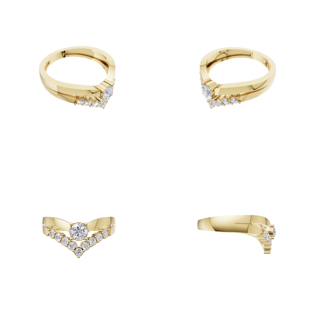 Aarinya Double Wishbone Halo Lab Grown Diamond Ring, The Crown V-Chevron Diamond Ring