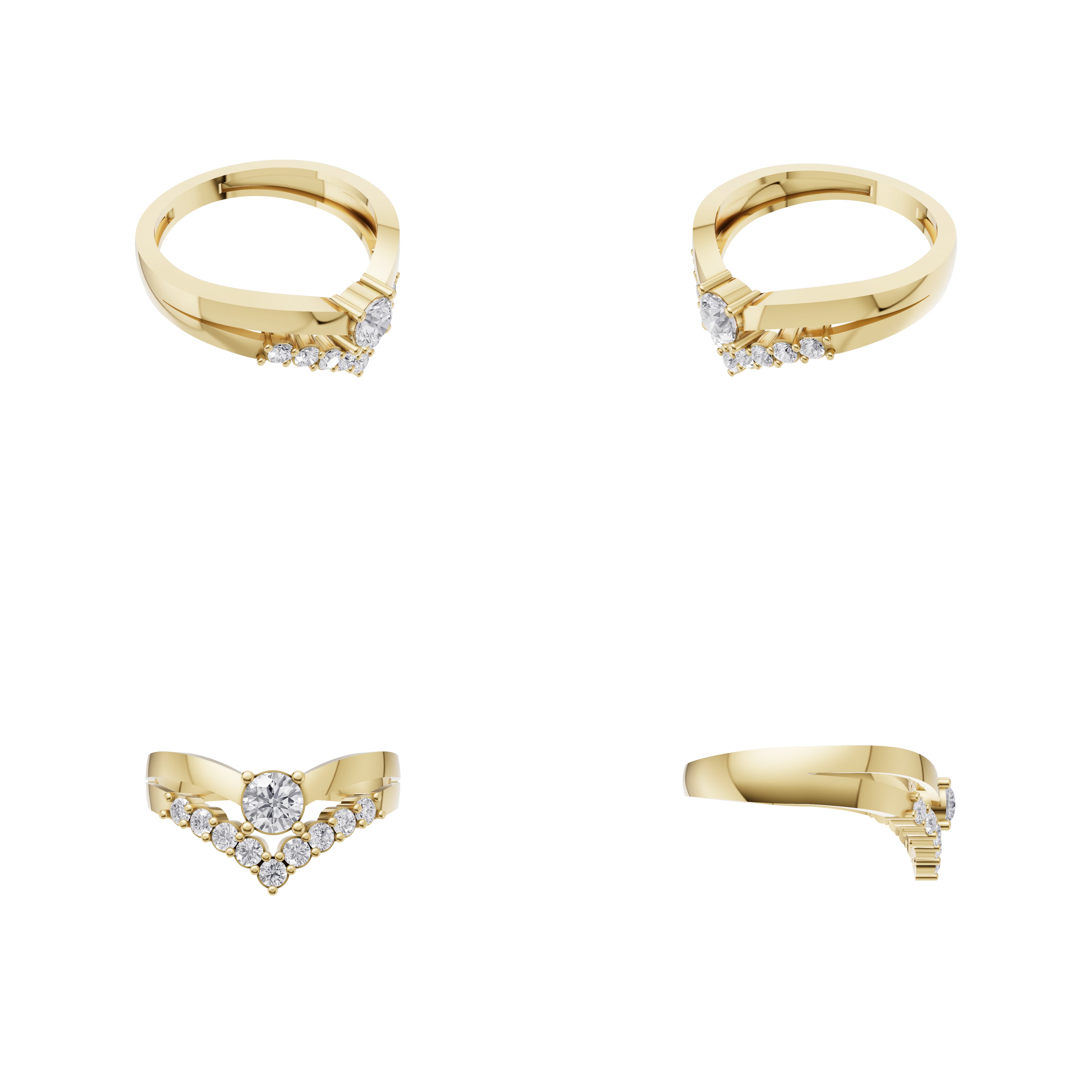 Aarinya Double Wishbone Halo Lab Grown Diamond Ring, The Crown V-Chevron Diamond Ring