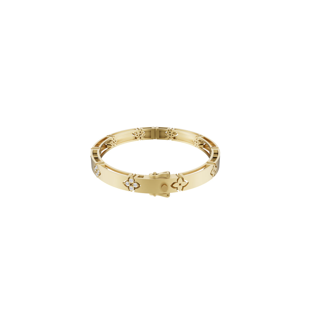Aarinya Bloom Lattice Lab grown Diamond Oval Cuff Bracelet, Florenza Quatrefoil Diamond Kada Bracelet
