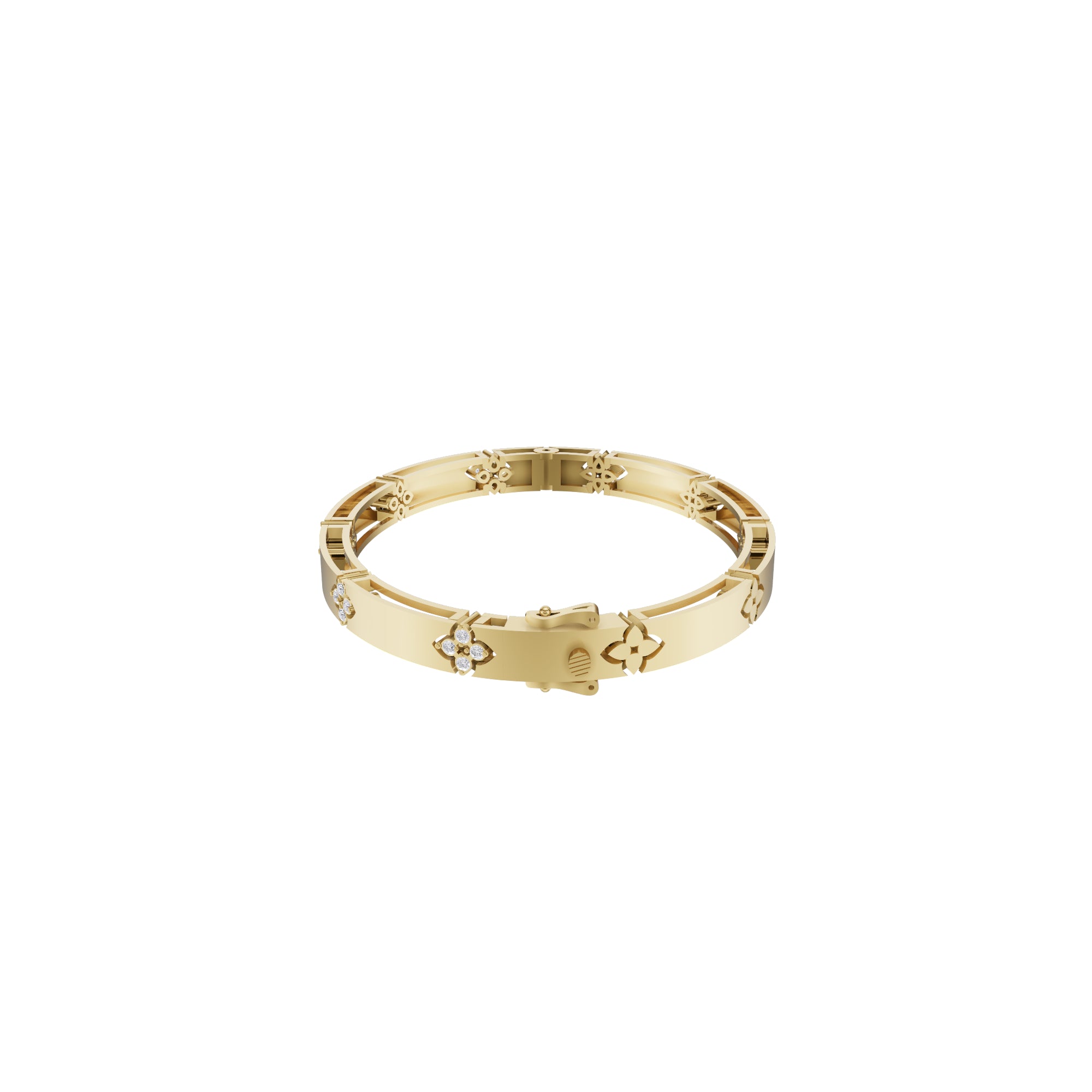 Aarinya Bloom Lattice Lab grown Diamond Oval Cuff Bracelet, Florenza Quatrefoil Diamond Kada Bracelet