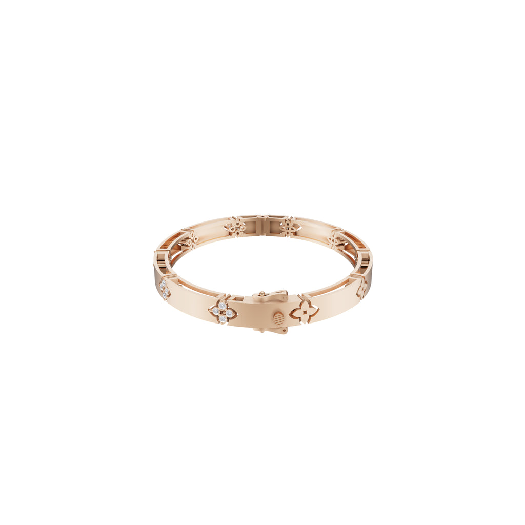 Aarinya Bloom Lattice Lab grown Diamond Oval Cuff Bracelet, Florenza Quatrefoil Diamond Kada Bracelet
