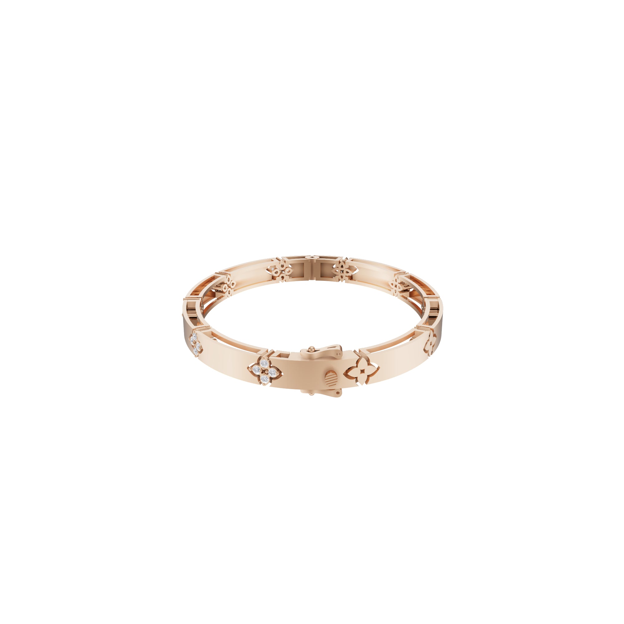 Aarinya Bloom Lattice Lab grown Diamond Oval Cuff Bracelet, Florenza Quatrefoil Diamond Kada Bracelet