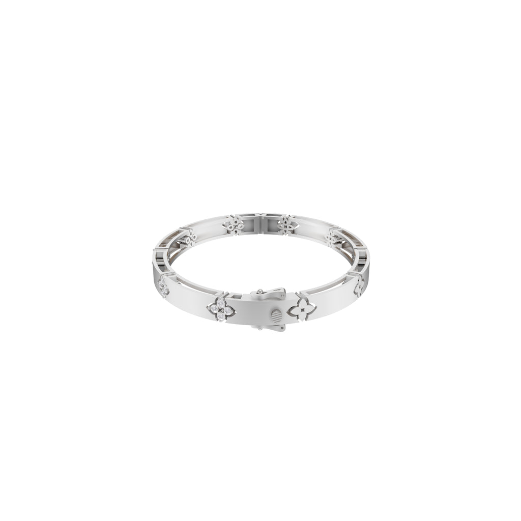 Aarinya Bloom Lattice Lab grown Diamond Oval Cuff Bracelet, Florenza Quatrefoil Diamond Kada Bracelet