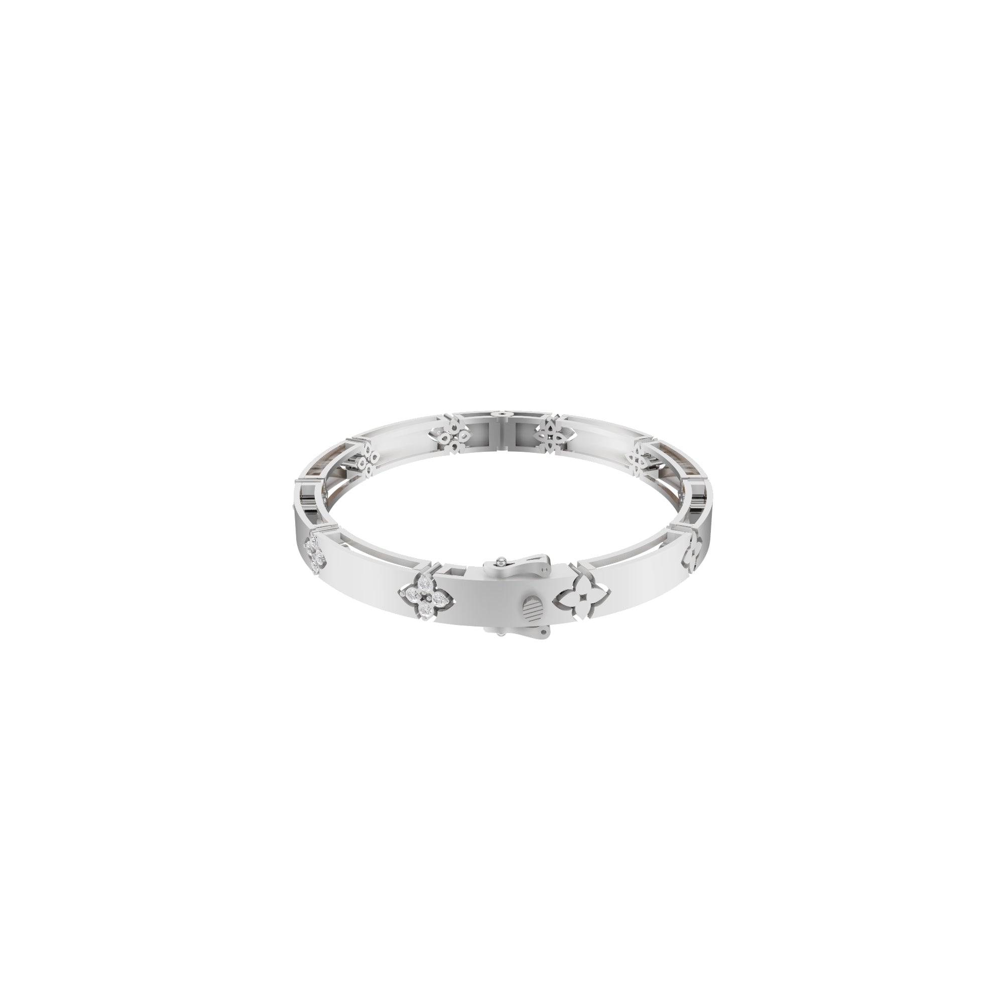 Aarinya Bloom Lattice Lab grown Diamond Oval Cuff Bracelet, Florenza Quatrefoil Diamond Kada Bracelet
