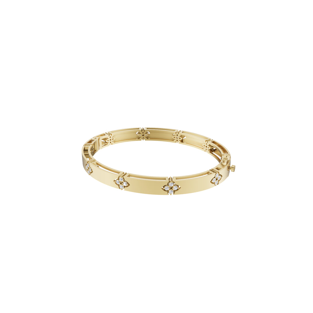 Aarinya Bloom Lattice Lab grown Diamond Oval Cuff Bracelet, Florenza Quatrefoil Diamond Kada Bracelet