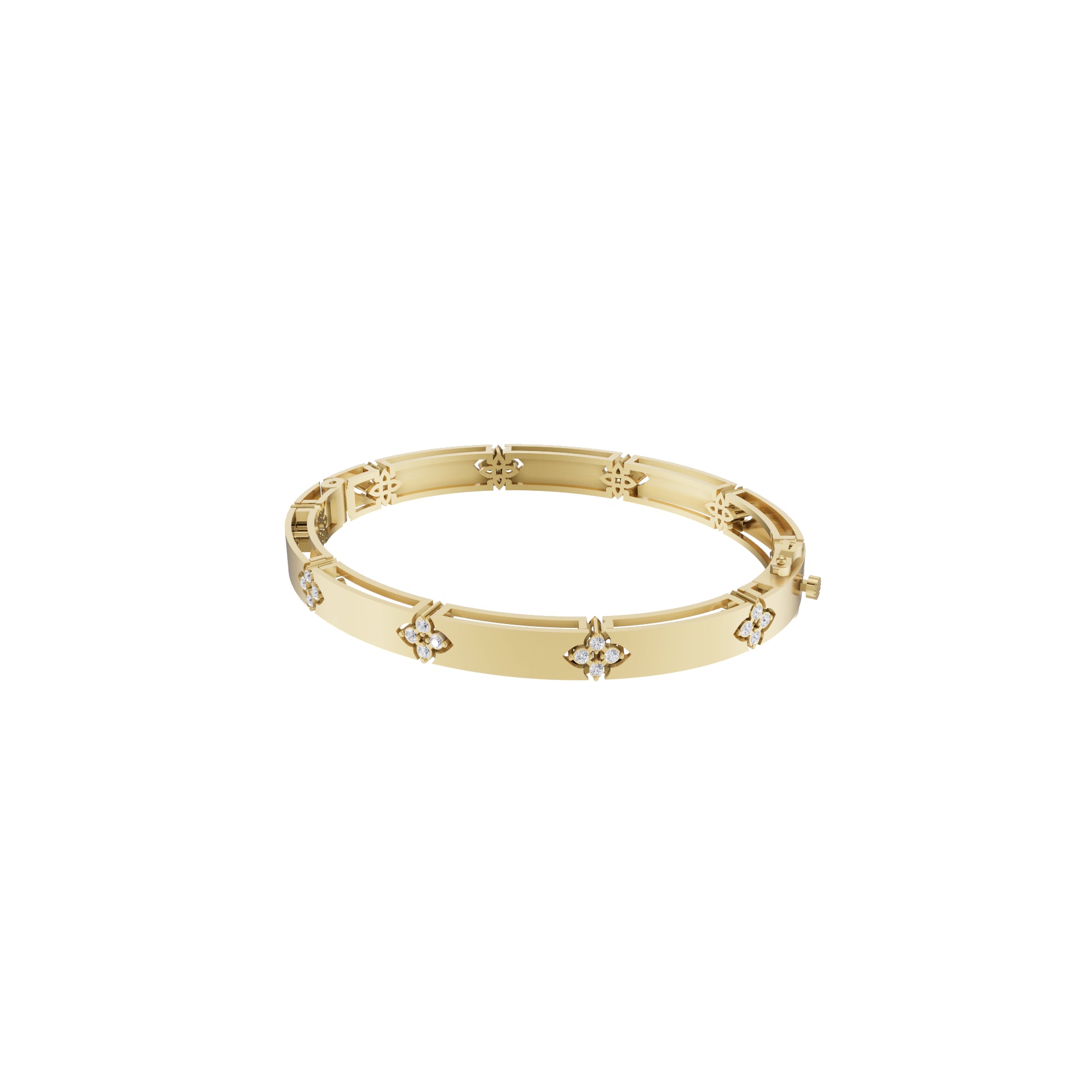 Aarinya Bloom Lattice Lab grown Diamond Oval Cuff Bracelet, Florenza Quatrefoil Diamond Kada Bracelet