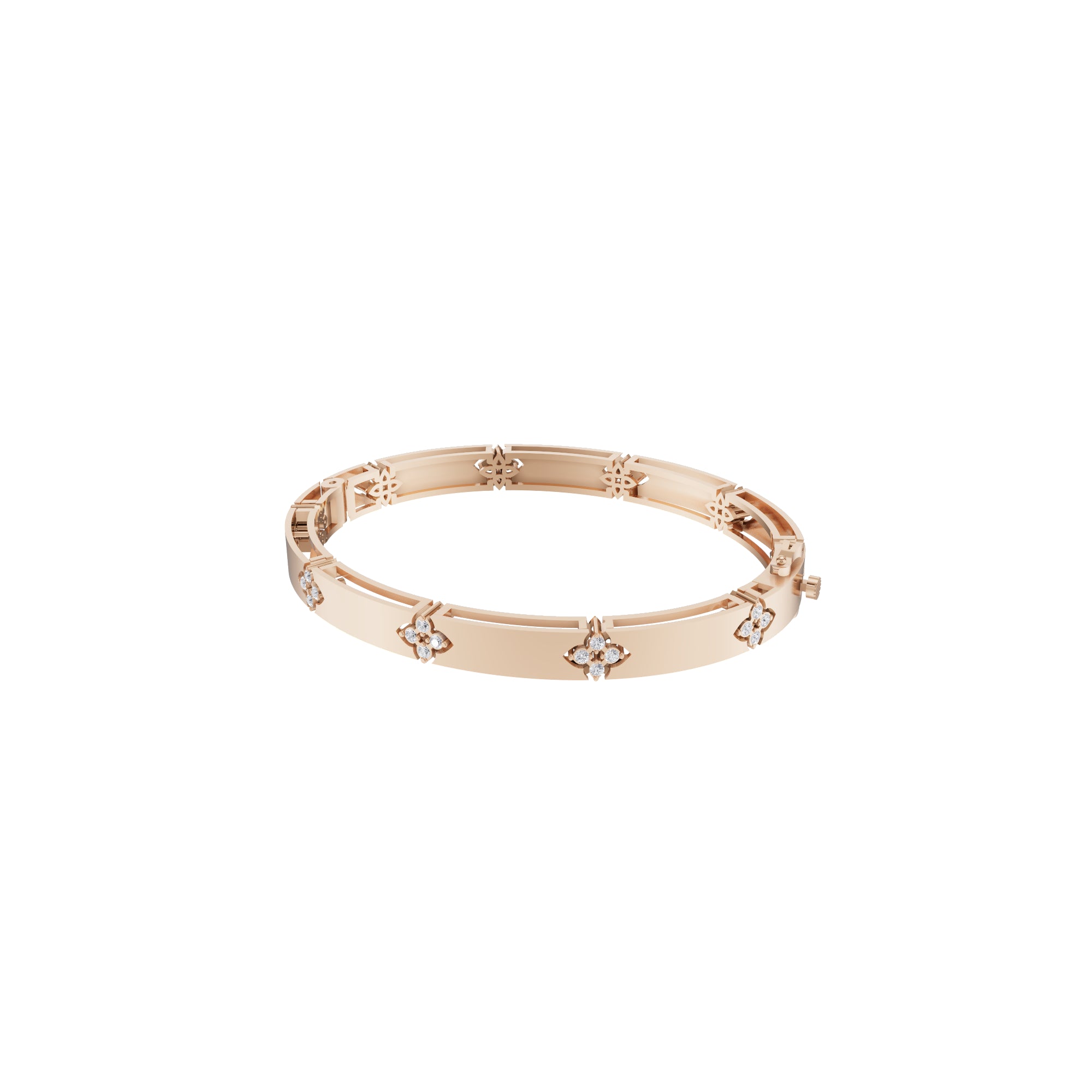 Aarinya Bloom Lattice Lab grown Diamond Oval Cuff Bracelet, Florenza Quatrefoil Diamond Kada Bracelet