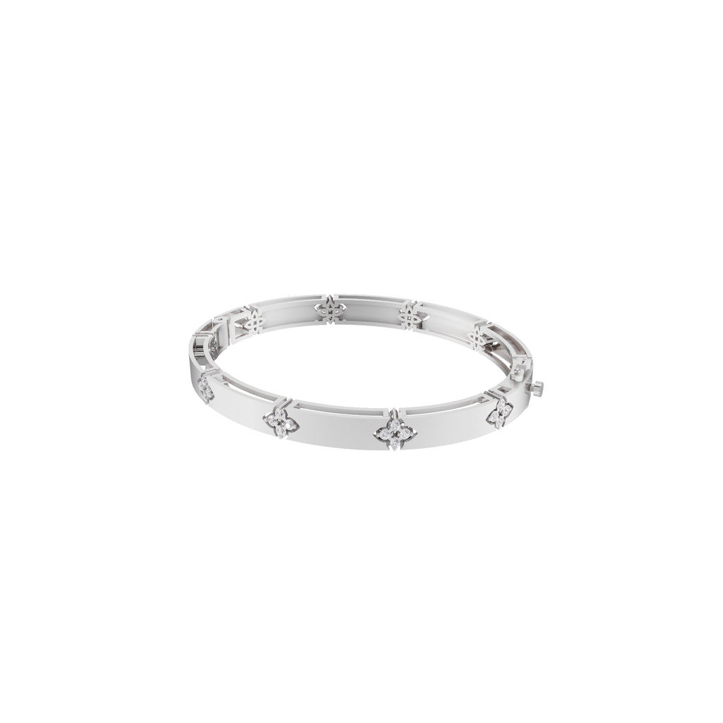 Aarinya Bloom Lattice Lab grown Diamond Oval Cuff Bracelet, Florenza Quatrefoil Diamond Kada Bracelet