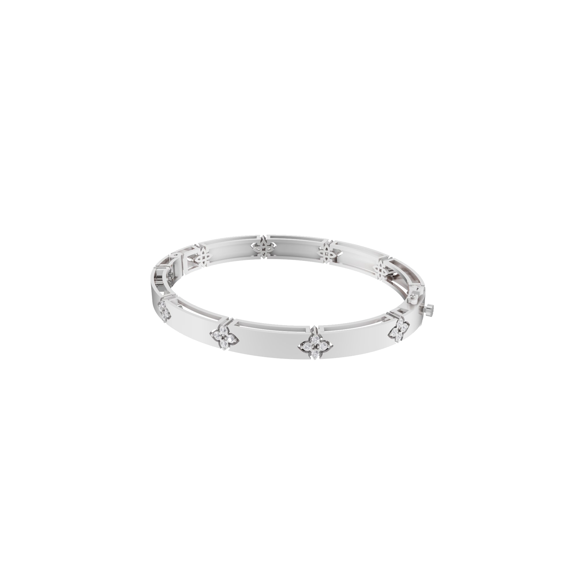 Aarinya Bloom Lattice Lab grown Diamond Oval Cuff Bracelet, Florenza Quatrefoil Diamond Kada Bracelet