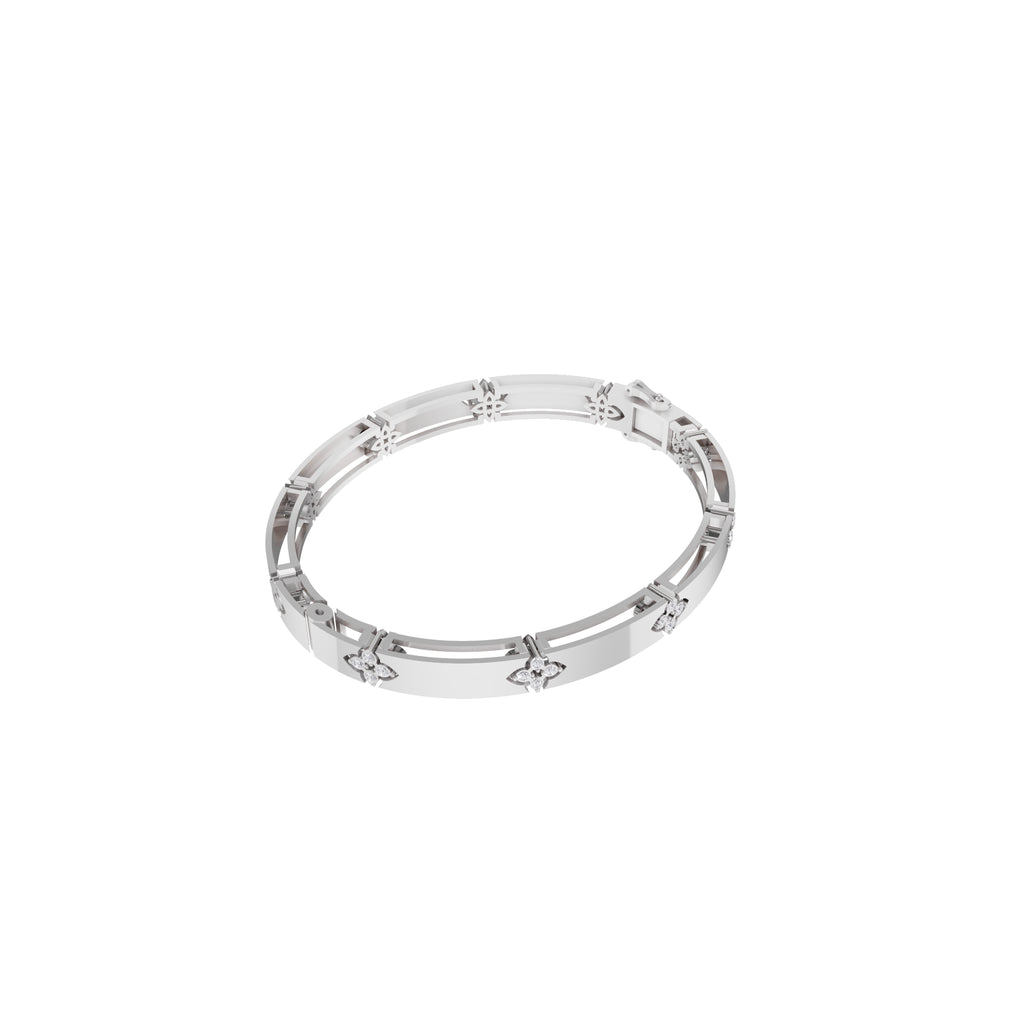 Aarinya Bloom Lattice Lab grown Diamond Oval Cuff Bracelet, Florenza Quatrefoil Diamond Kada Bracelet
