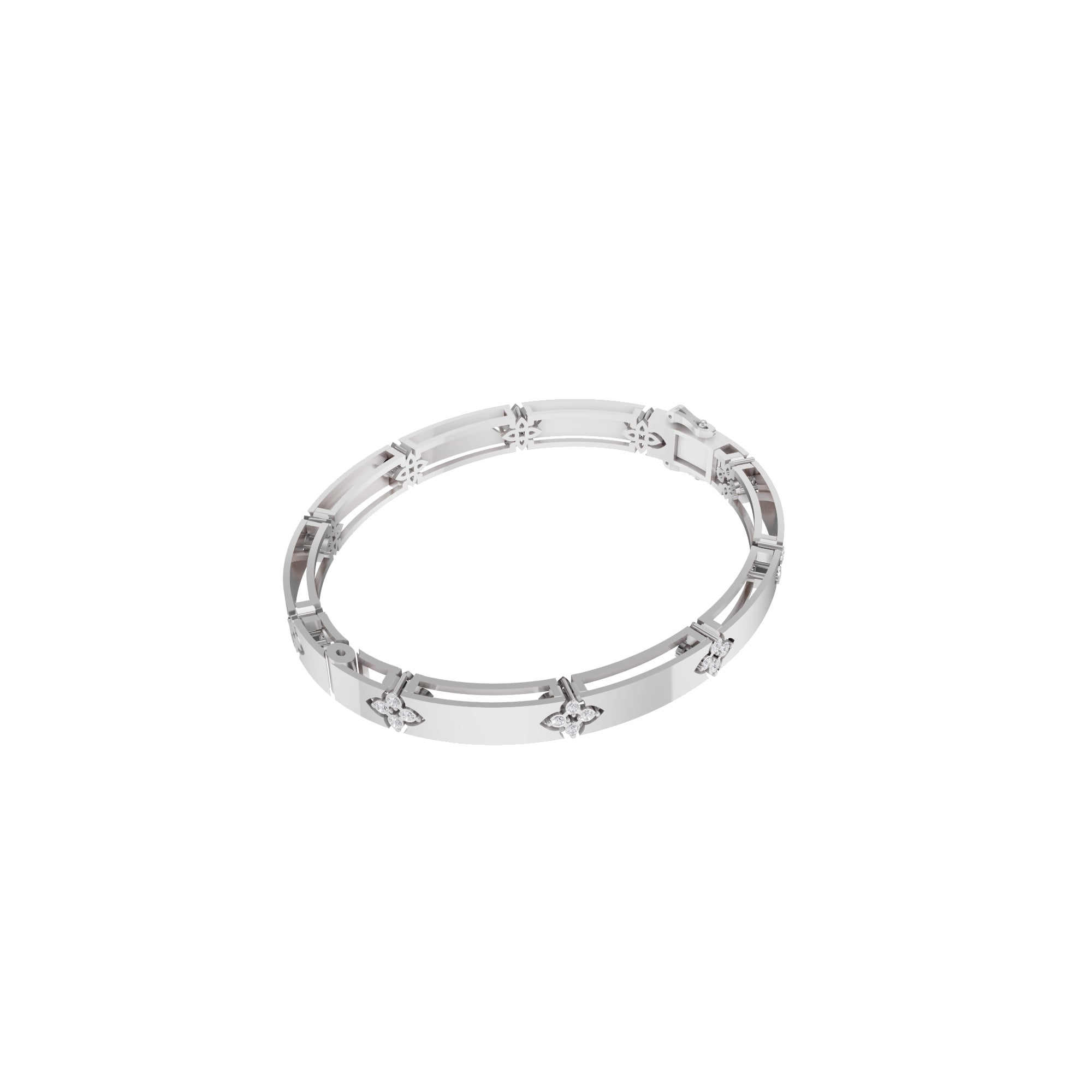 Aarinya Bloom Lattice Lab grown Diamond Oval Cuff Bracelet, Florenza Quatrefoil Diamond Kada Bracelet