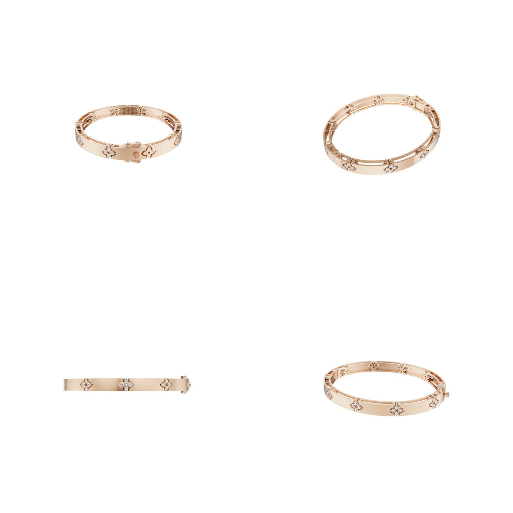 Aarinya Bloom Lattice Lab grown Diamond Oval Cuff Bracelet, Florenza Quatrefoil Diamond Kada Bracelet