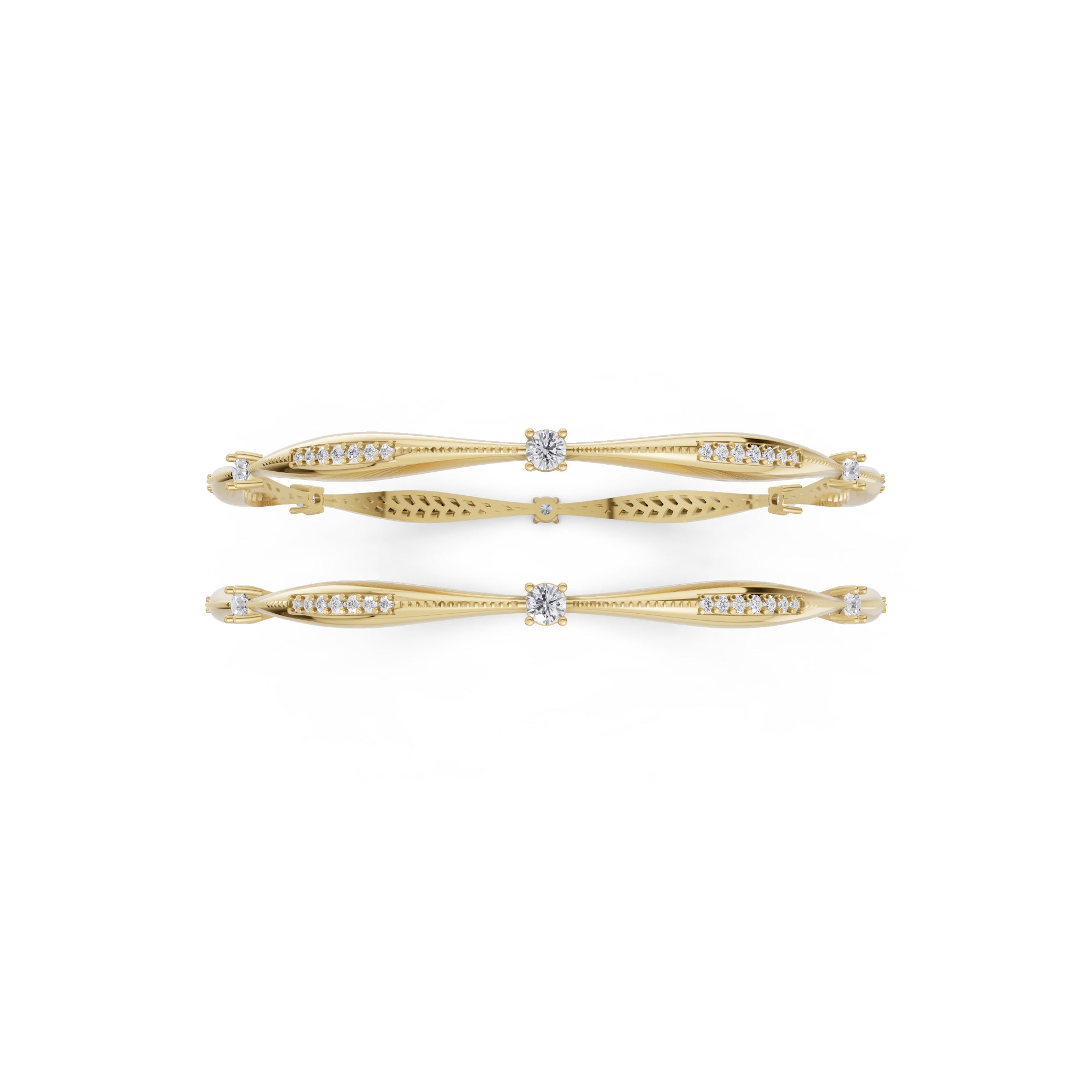 Aarinya Twisted Elegance  Lab grown Diamond Bracelet, Celestial Wave Kada Pair