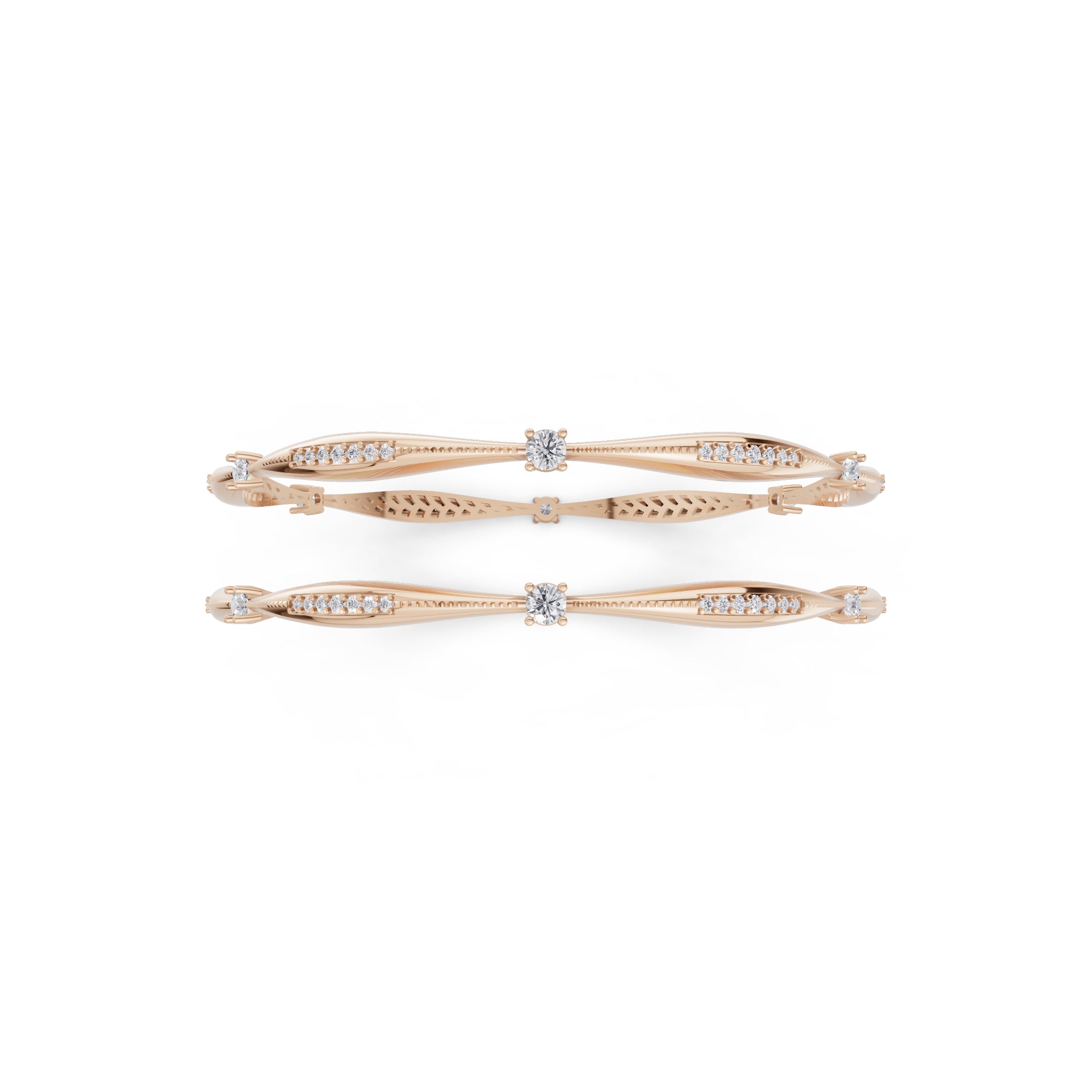 Aarinya Twisted Elegance Diamond Bracelet, Celestial Wave Lab grown Diamond Kada Pair