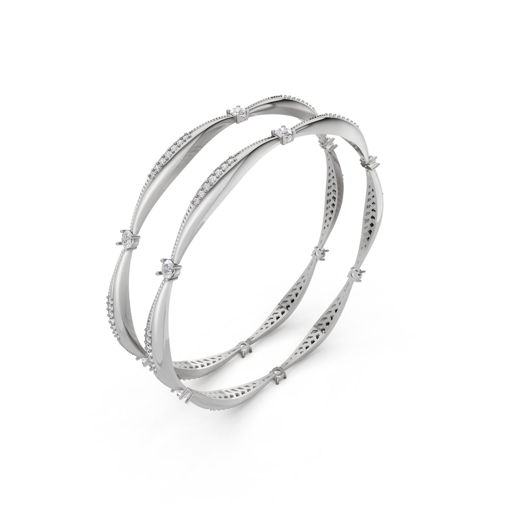 Aarinya Twisted Elegance Diamond Bracelet, Celestial Wave Lab grown Diamond Kada Pair