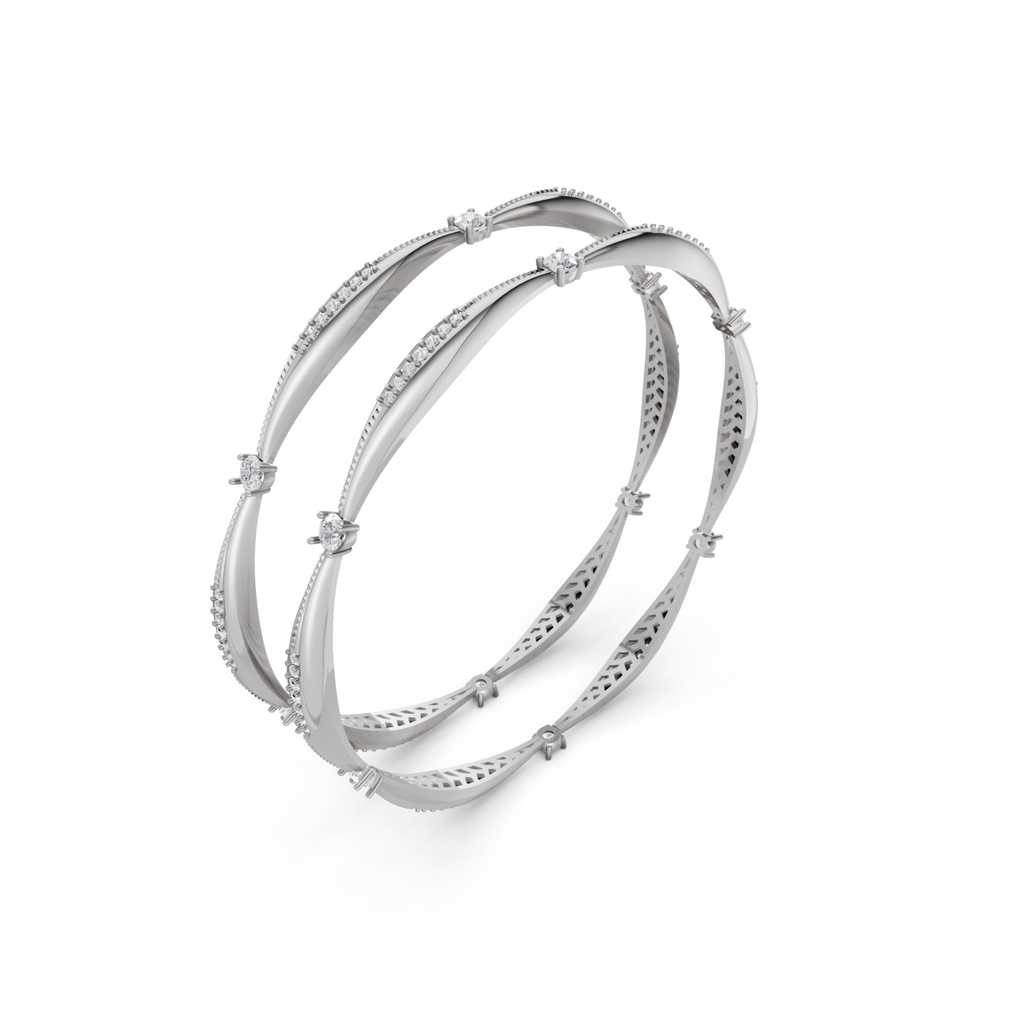 Aarinya Twisted Elegance Diamond Bracelet, Celestial Wave Lab grown Diamond Kada Pair