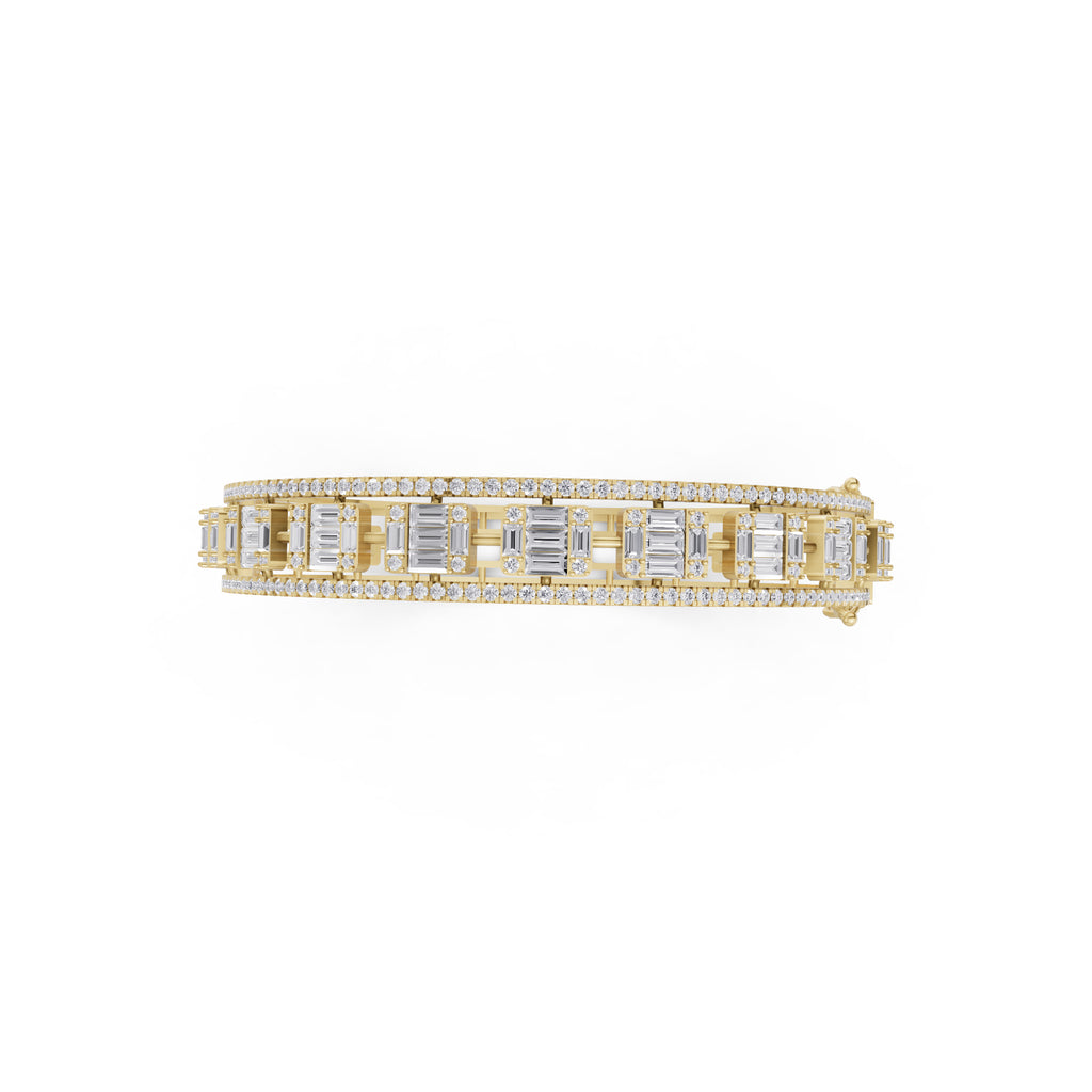 Aarinya Prism Art Deco Baguette Kada Bracelet, Geometric Grandeur Diamond Bracelet