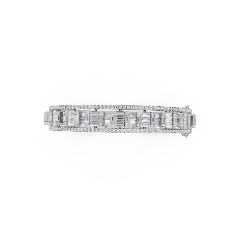 Aarinya Prism Art Deco Baguette Kada Bracelet, Geometric Grandeur Diamond Bracelet