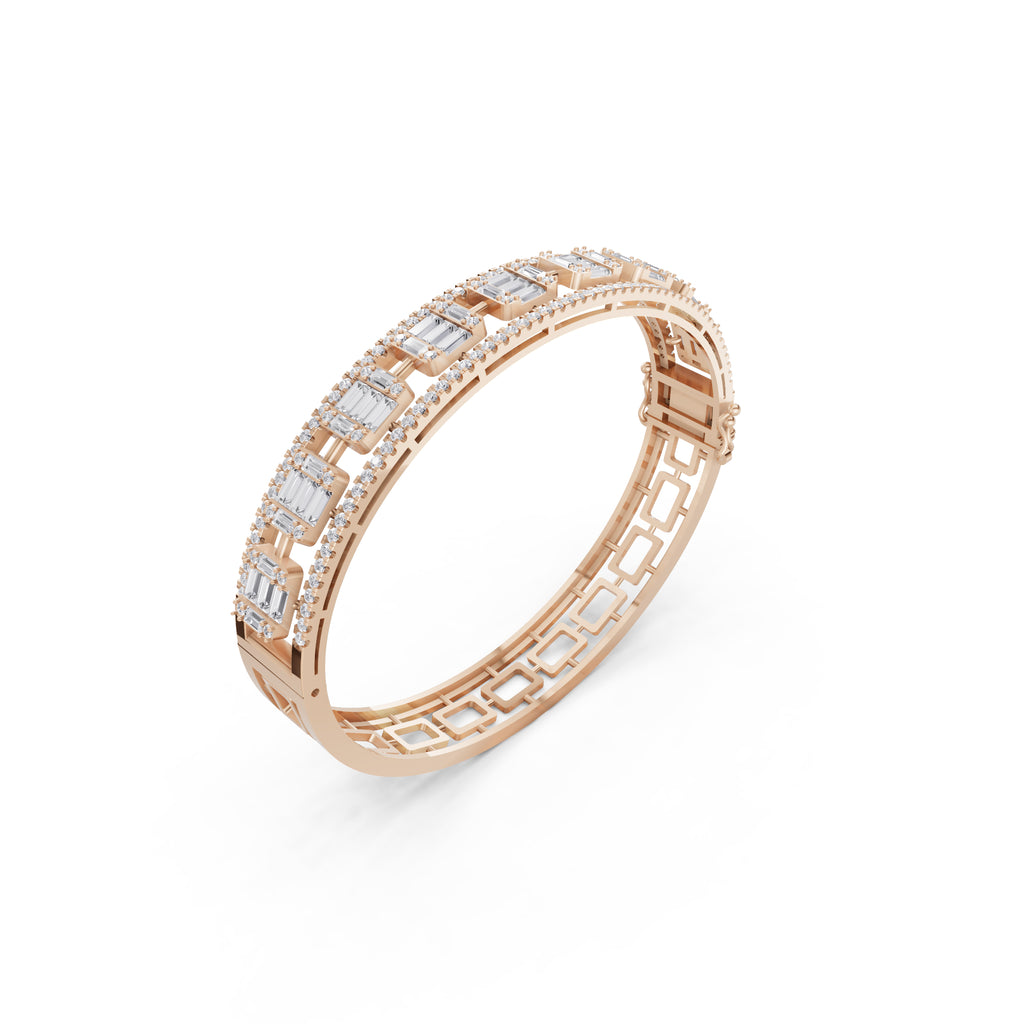 Aarinya Prism Art Deco Baguette Kada Bracelet, Geometric Grandeur Diamond Bracelet