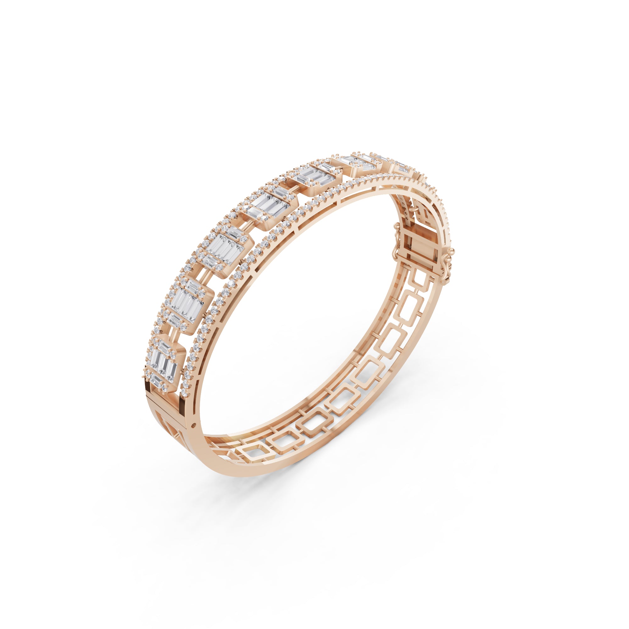 Aarinya Prism Art Deco Baguette Kada Bracelet, Geometric Grandeur Diamond Bracelet